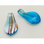 Pend-445 pendentif mini goutte argente raie marron verre