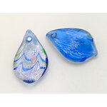 Pend-451 pendentif mini goutte argente bleu vague verre