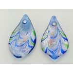 Pend-451 pendentif mini goutte argente bleu vague lampwork