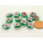 PV-lot-57 perles verre galet vertes fleur