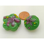 PV-lot-96 perles verre lampwork verte fleur
