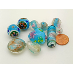 PV-lot-99 perles verre lampwork bleu clair