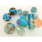 PV-lot-99 perles verre mix formes bleu clair