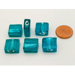 perle carre 12mm bleu vert feuille argentee