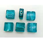 perle carre 12mm bleu vert verre