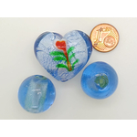 PV-lot-69 perles verre bleu fonce coeur et rondes
