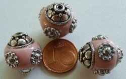 2 Perles Indonésiennes En Alliage Argenté Antique - Diamètre 20 Mm - Pour Création Bijoux