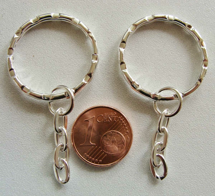 Anneaux brisés porte-clés 25mm simple argenté par 100 pcs