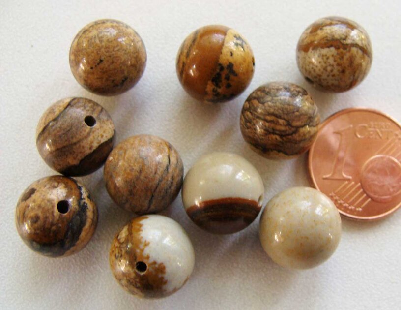 Fil De 39cm Avec 32 Perles D'Agate Marron Boules 12mm - Pierre Naturelle Pour Création Bijoux