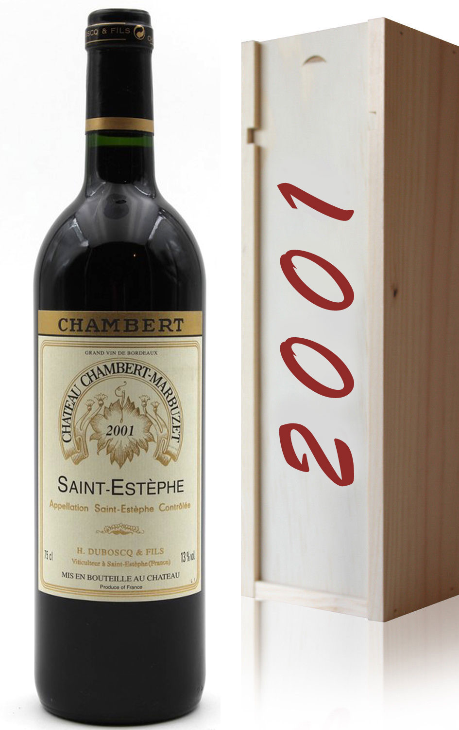 Coffret Château Chambert-Marbuzet 2001 Vin Rouge 75cl AOC Saint-Estephe