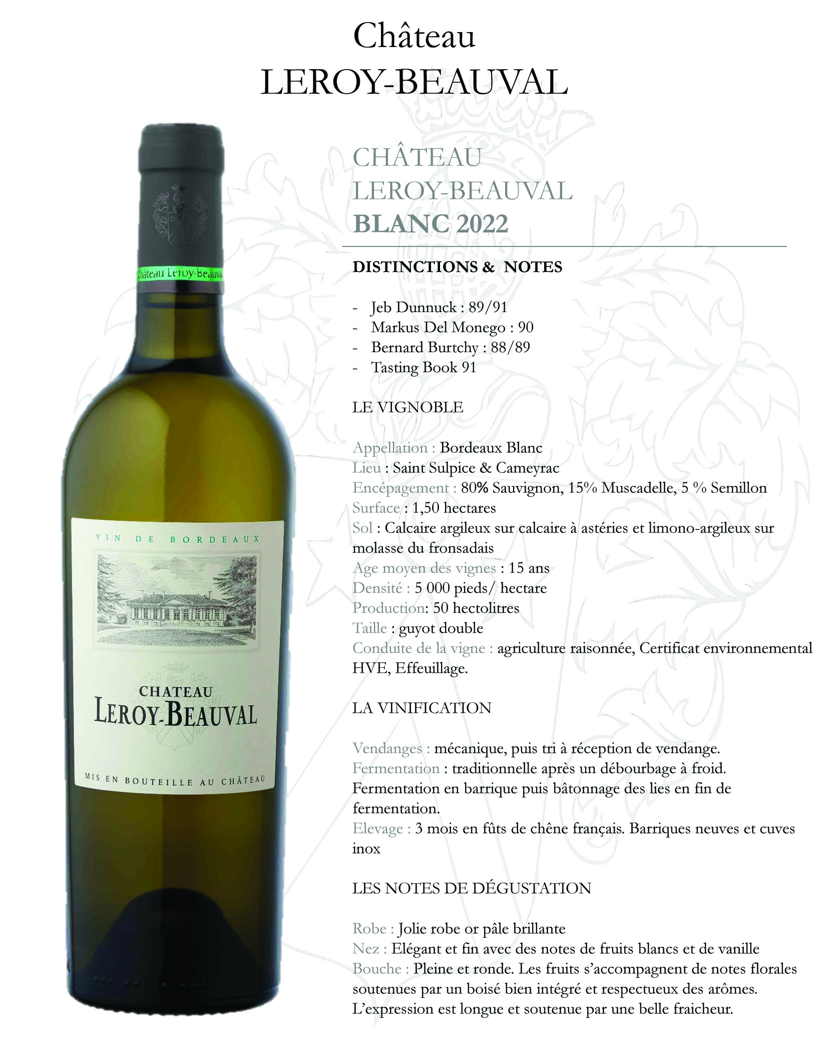 FICHE TECHNIQUE CHATEAU Leroy Beauval Blanc