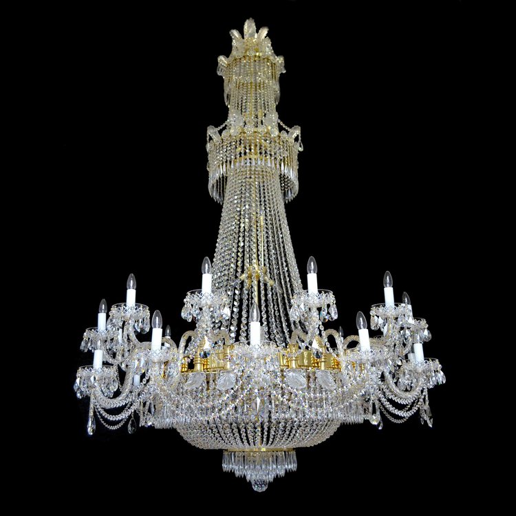 Grand lustre baroque cristal Bohême Wranovsky Pompe 42 lumières