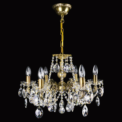 Lustre en laiton et cristal de Bohême Wranovsky Phoenix 6 feux
