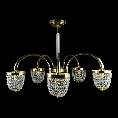 Lustre en laiton et cristal de Bohême Wranovsky Bozzolo 5 feux