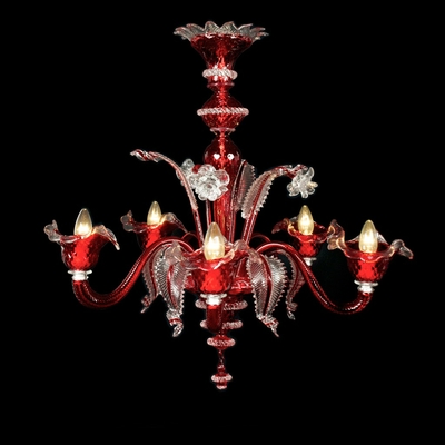 Lustre en verre Murano rouge 5 feux Gagliano