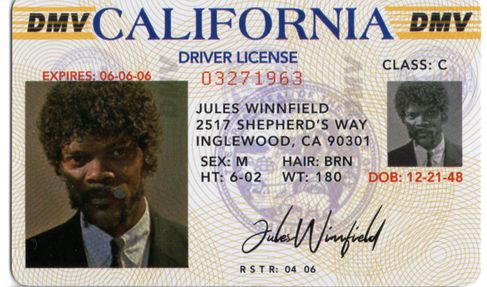 Pulp Fiction réplique permis de conduire Jules Winnfield