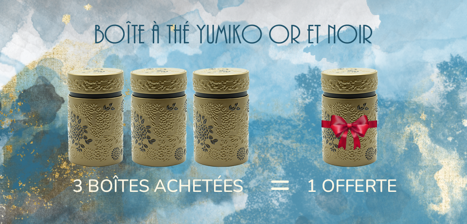 Pour l'achat de 3 boîtes à thé Yumiko or et noir achetées, une offerte.