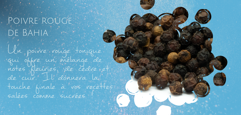 Un poivre rouge tonique qui offre un mélange de notes fleuries, de cèdre et de cuir. Il donnera la touche finale à vos recettes salées comme sucrées !