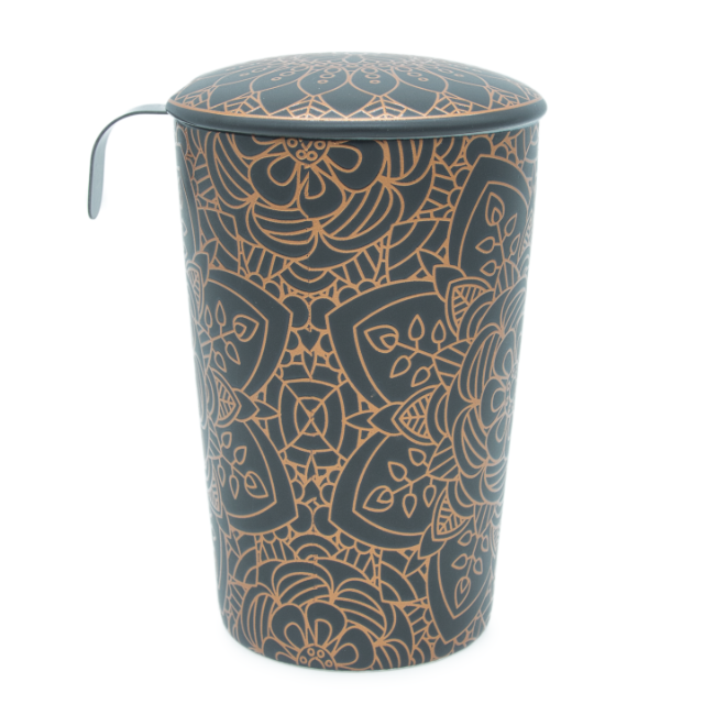 Tisanière Mandala Ebony porcelaine double paroi avec filtre - 35 cl