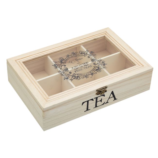 Boîte à Thé En Bois – 6 Compartiments – Couvercle Transparent – Rangement Sachets De Thé – Style Rétro – Couleur Blanche
