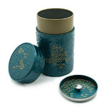 boite-a-the-yumiko-bleu-or-150g-decor-fleurs-bouchon-hermetique