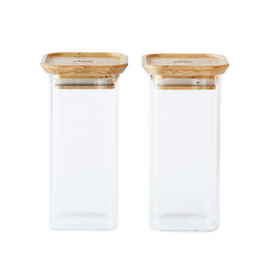 Set de 2 boîtes à épices et herbes carrées empilables - verre et bambou - 320 ml de Pebbly