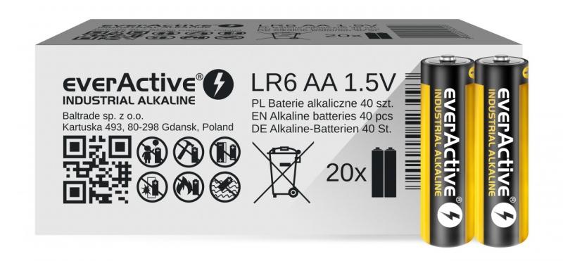 40 piles alcalines AA LR6 Everactive