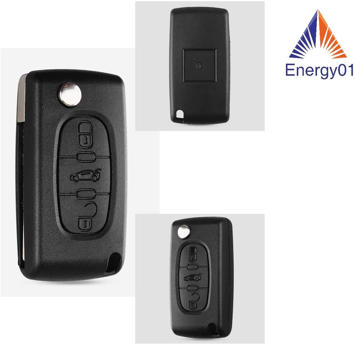 Coque et étui téléphone mobile GENERIQUE ENERGY01 VA2 CE0523 - Coque Clé  Peugeot 107 207 307 308 407 2 Boutons CE0523 Lame sans RAYNURE Pile sur  Circuit Imprime + 1 Pile CR1620 Lithium 3V