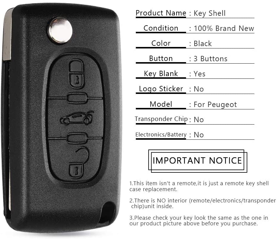 Coque clé Peugeot 3 boutons HU83 CE0523, photo 6