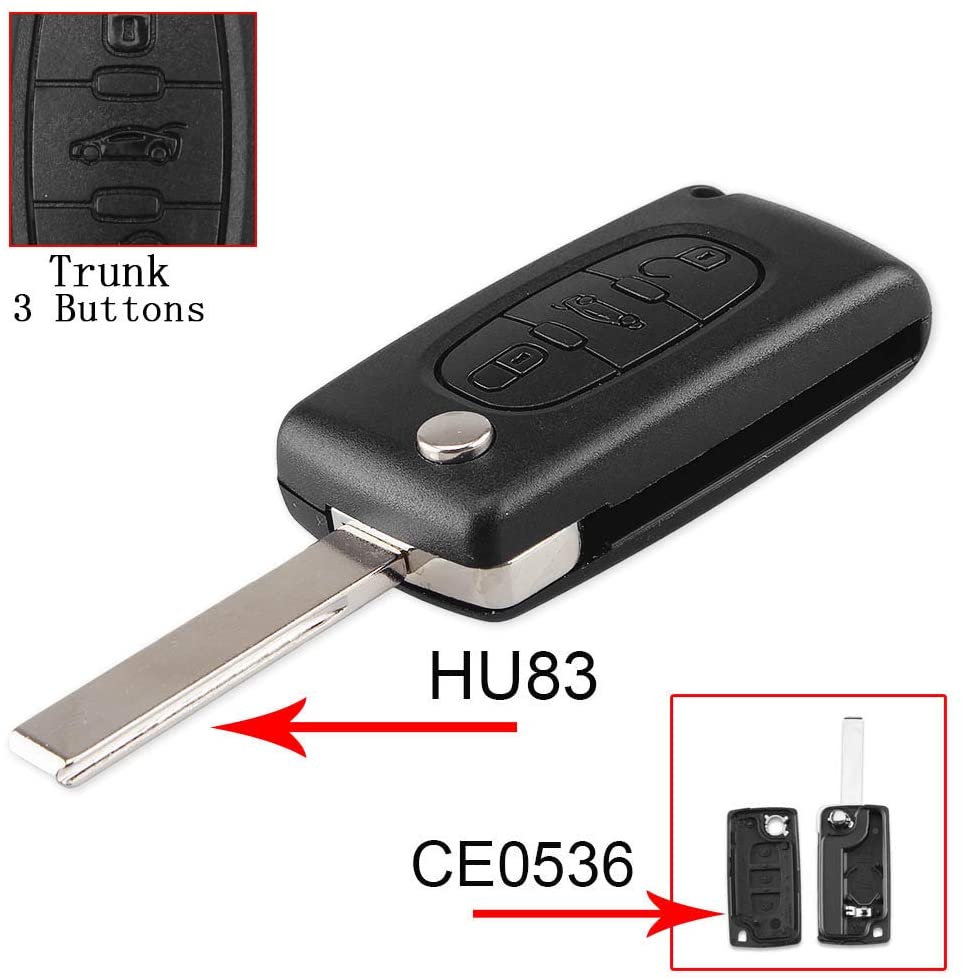 Coque clé Peugeot 3 boutons HU83 CE0536, photo 2