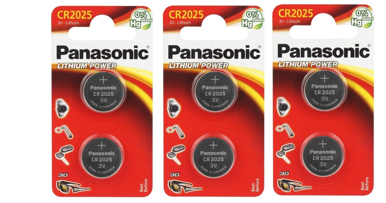 6 piles lithium CR2025 Panasonic en blisters de 2