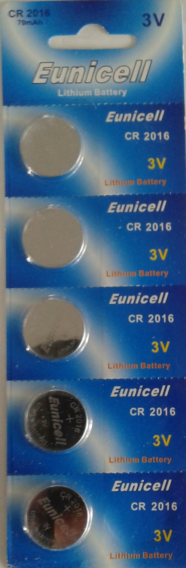 5 piles bouton lithium CR2016 Eunicell