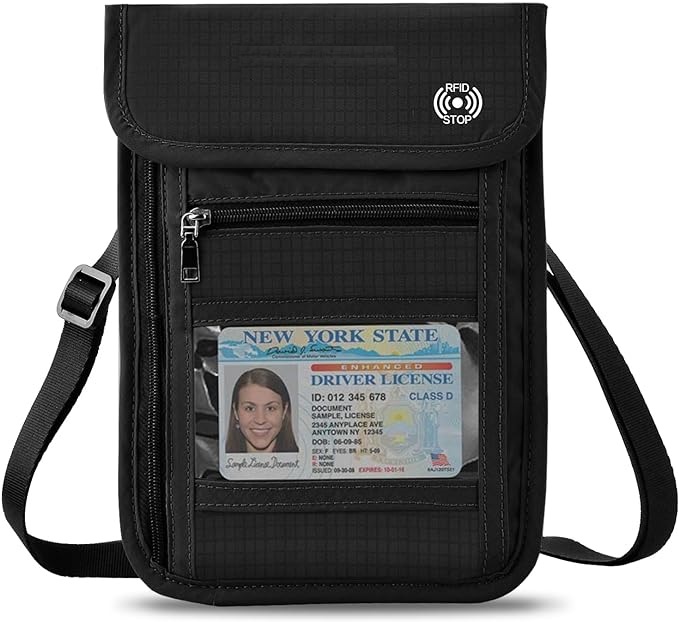 Pochette tour de cou de voyage anti-RFID