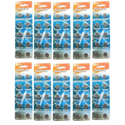 100 piles bouton alcalines LR44 AG13 Eunicell