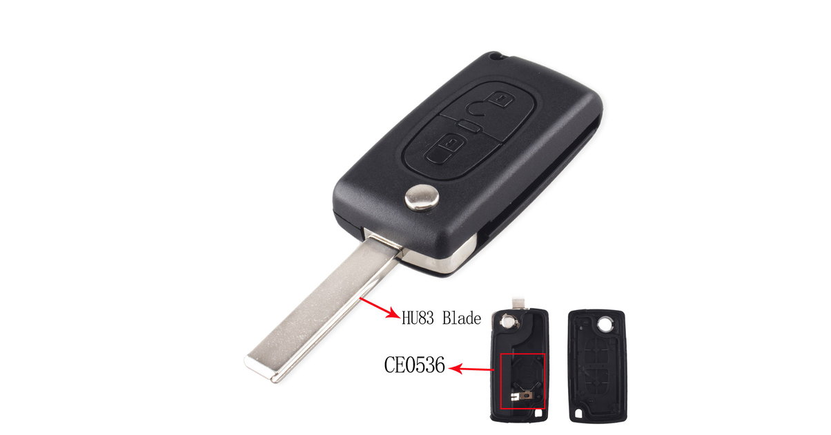 Coque Clé De Voiture 2 Boutons Pour Peugeot CE0536 / Citroën - Avec Housse Silicone Et Porte-Clés