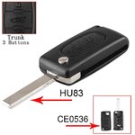 Coque clé Peugeot 3 boutons HU83 CE0536, photo 2