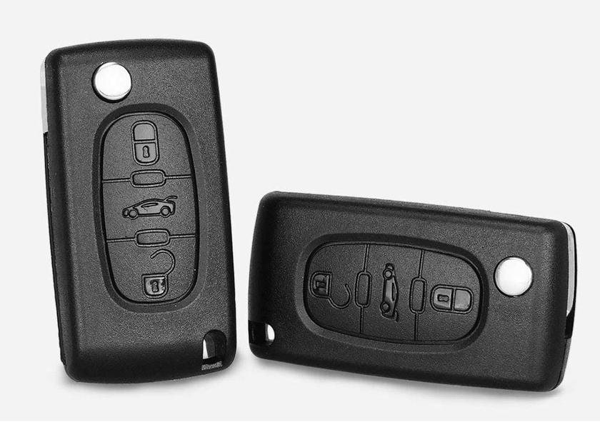 Clim Mitsubishi Happyit Coque En Fibre De Carbone ABS + Silicone Clé De Voiture Couverture Cas Porte-clés Pour Peugeot 301 408 508 2008 3085 3008 307 206 3 Boutons Accessoires Voitures