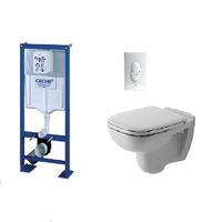 PACK COMPLET WC SUSPENDU BATI GROHE SL AUTOPORTANT + PLAQUE BLANCHE + CUVETTE DURAVIT D-CODE + ABATTANT DURAVIT D-CODE