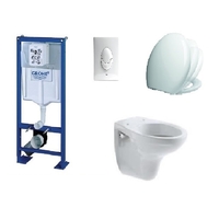 PACK COMPLET WC SUSPENDU BATI GROHE SL AUTOPORTANT + PLAQUE BLANCHE + CUVETTE VILLEROY AND BOCH VOLTA + ABATTANT SIAMP VALLAURIS