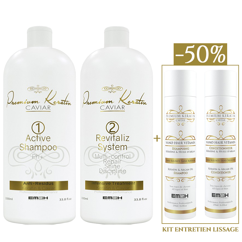 Premium Keratin Caviar - Kit Lissage - 2 x 1000 ml + Kit Entretien Lissage 2 x 250 ml