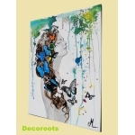 tableau déco design femme tache peinture multicolore papillon nue printemps profil