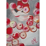 tableau design déco femme gourmandise nue gris rouge bas
