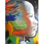 tableau ethnique afrique femme africaine multicolore noir blanc