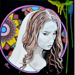 tableau art artiste peint main vierge mandala noir et blanc visage femme multicolore