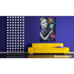 tableau art artiste contemporain femme noir et blanc espace terre étoile cosmos multicolore décoration