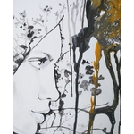 tableau art contemporain design femme visage noir blanc or pluie