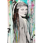 tableau design femme multicolore peint à la main visage noir et blanc