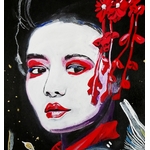dessin femme geisha carpe koï street art fusain visage