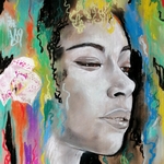 dessin art contemporain artiste noir et blanc multicolore femme portrait décoration