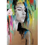dessin art contemporain artiste noir et blanc multicolore femme portrait